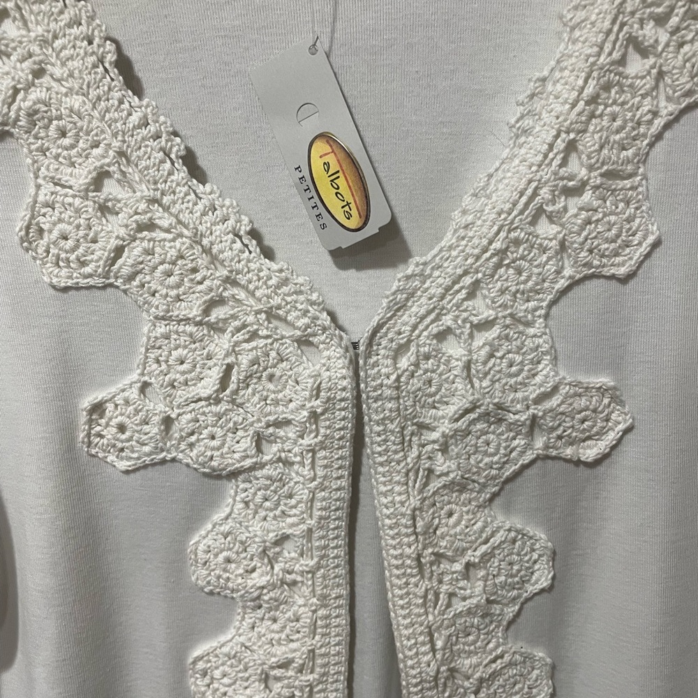 Talbots White Cardigan with Crochet Detail - Picture 2 of 9